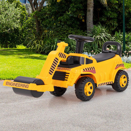 Kids Ride on Road Roller with Adjustable Roller and Anti-Tipping Block-Yellow