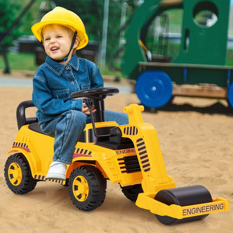 Kids Ride on Road Roller with Adjustable Roller and Anti-Tipping Block-Yellow