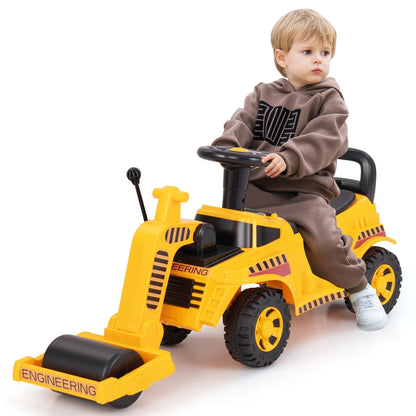 Kids Ride on Road Roller with Adjustable Roller and Anti-Tipping Block-Yellow