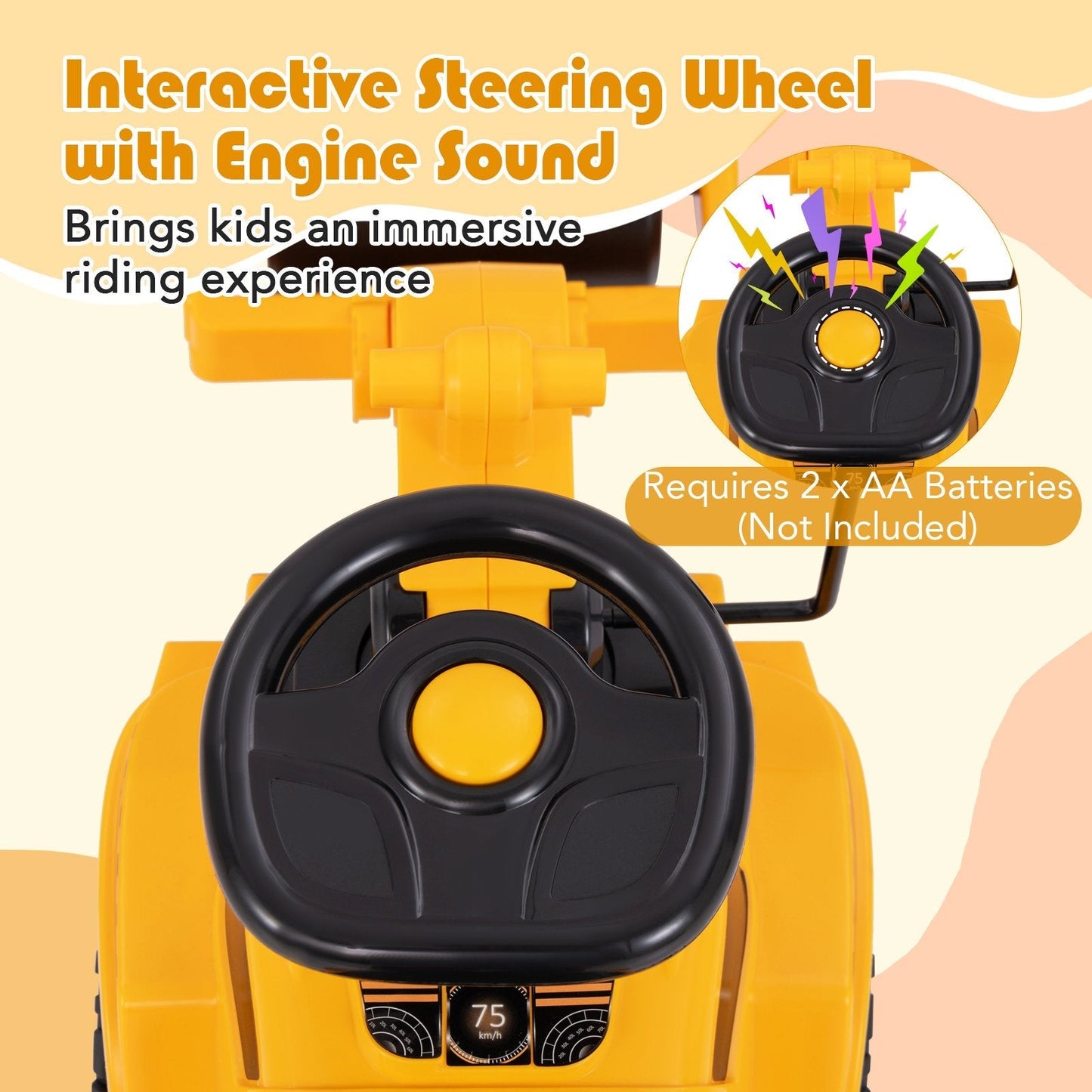 Kids Ride on Road Roller with Adjustable Roller and Anti-Tipping Block-Yellow