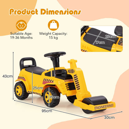 Kids Ride on Road Roller with Adjustable Roller and Anti-Tipping Block-Yellow