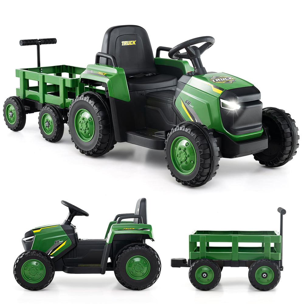 Kids Ride on Tractor 12V Electric Vehicle with Detachable Trailer and Remote Control-Dark Green