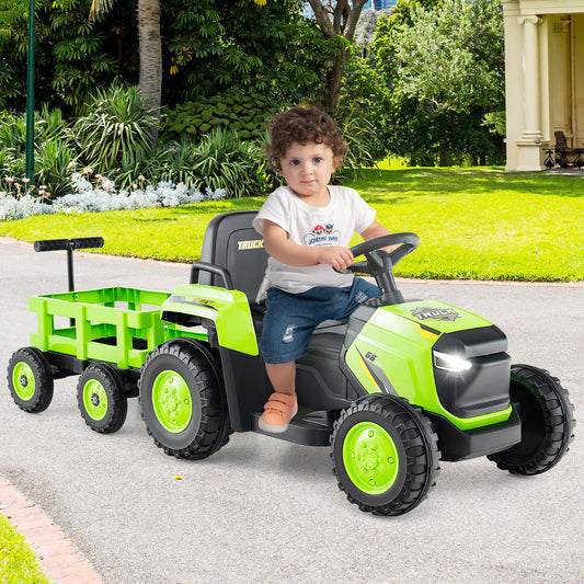 Kids Ride on Tractor 12V Electric Vehicle with Detachable Trailer and Remote Control-Green