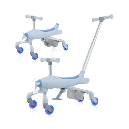 2-in-1 Kids Ride-On Push Car with Lighted Wheels for 18-60 Months Old-Blue