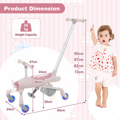 2-in-1 Kids Ride-on Push Car with Lighted Wheels for 18-60 Months Old-Pink