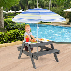 Kids 4-in-1 Sand and Water Table with Removable Boxes and Umbrella-Grey