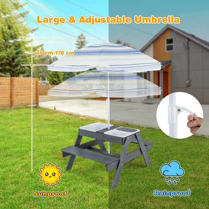 Kids 4-in-1 Sand and Water Table with Removable Boxes and Umbrella-Grey