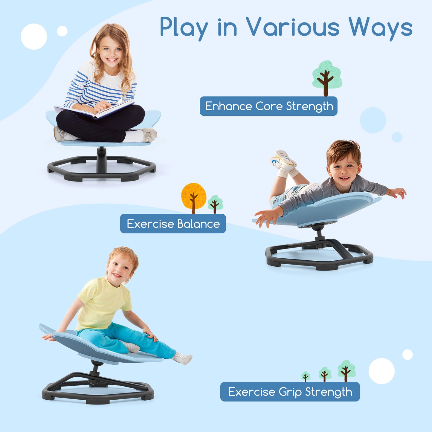 Kids Sensory Swivel Chair Elephant Petal 360° Spinning Chair-A-Blue