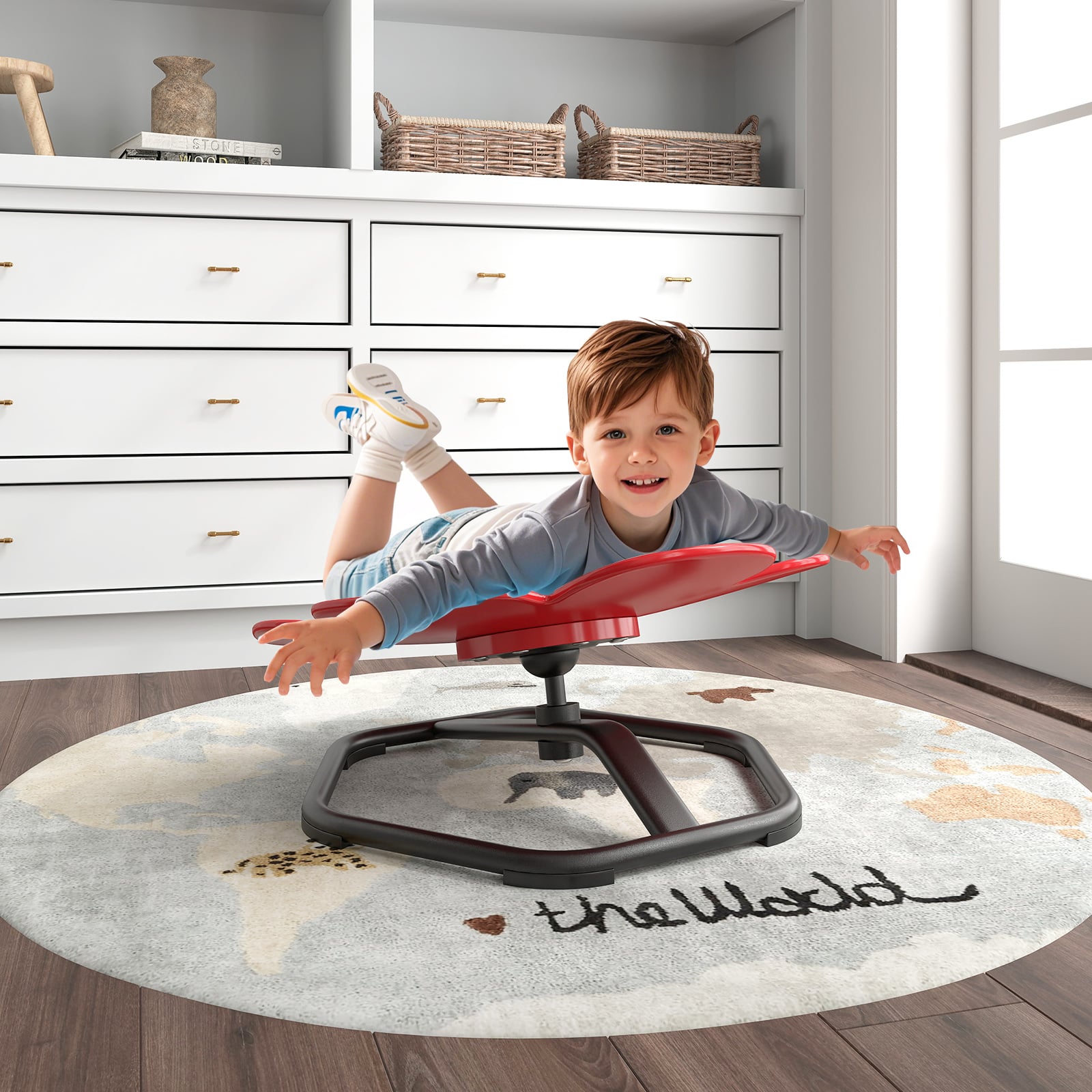 Kids Sensory Swivel Chair Elephant Petal 360° Spinning Chair-B-Red