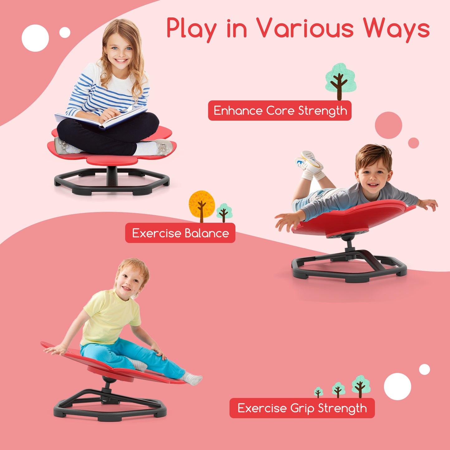 Kids Sensory Swivel Chair Elephant Petal 360° Spinning Chair-B-Red