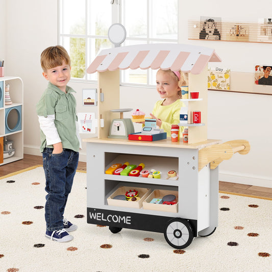 Kids Snacks and Sweets Food Cart Toy Cart Play Set with POS Machine-Grey
