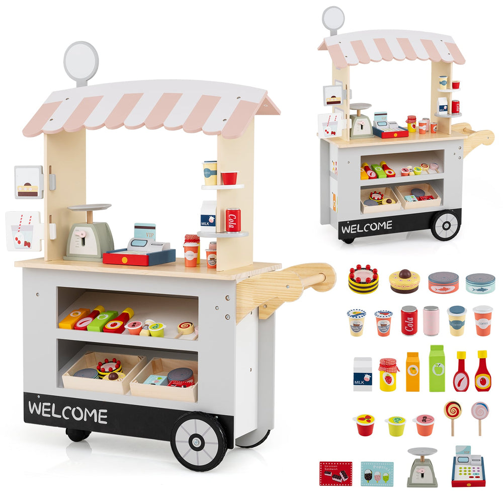 Kids Snacks and Sweets Food Cart Toy Cart Play Set with POS Machine-Grey