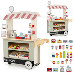 Kids Snacks and Sweets Food Cart Toy Cart Play Set with POS Machine-Green