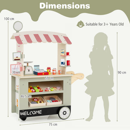 Kids Snacks and Sweets Food Cart Toy Cart Play Set with POS Machine-Green