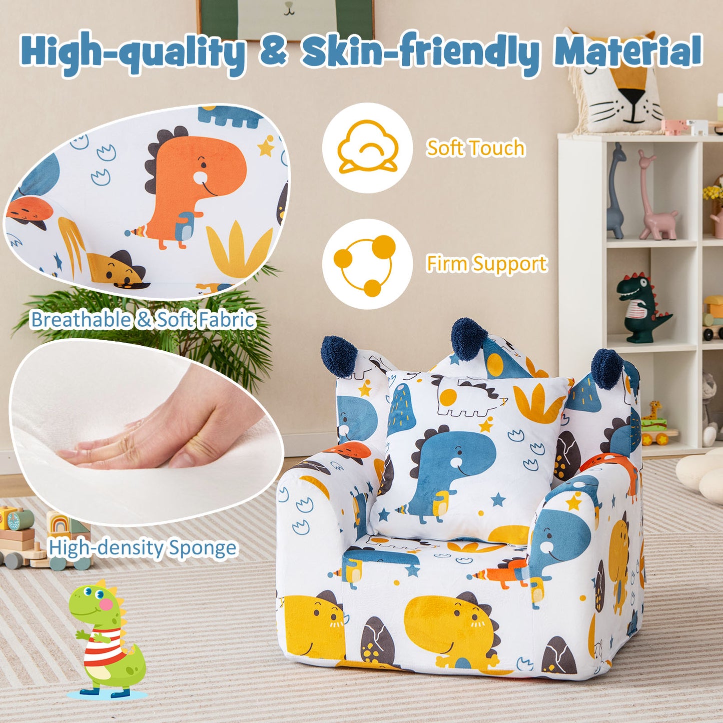 Kids Sofa Chair Foam Filled Armchair with  Extra Padded Pillow-Orange