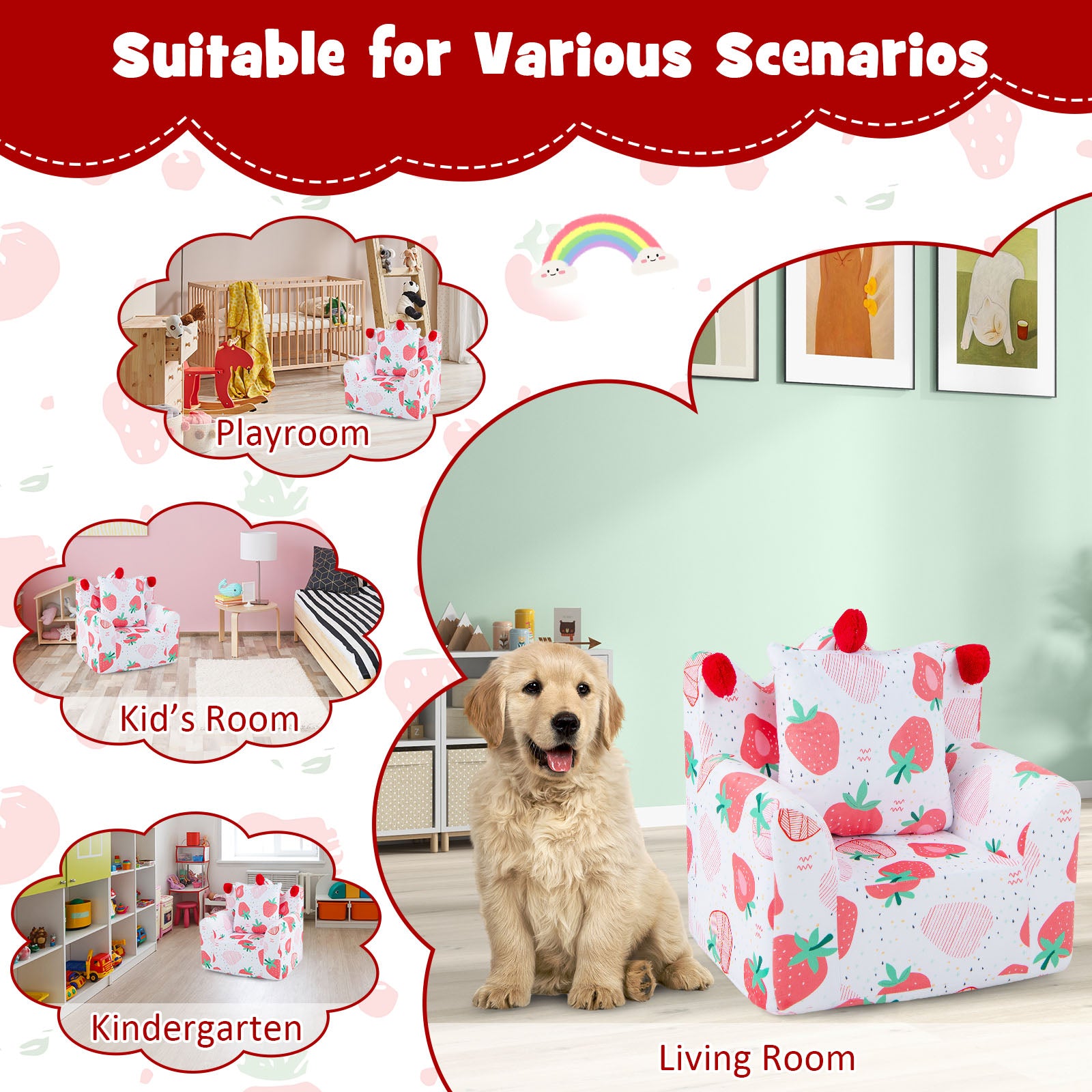 Kids Sofa Chair Foam Filled Armchair with  Extra Padded Pillow-Pink