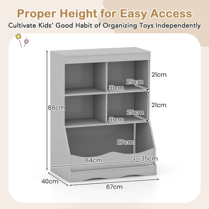 Kids Storage Shelf Home Toy Storage Organizer with 5 Cubes-Grey