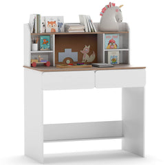 Kids Study Desk Student Writing Table with Cork Bulletin Board-White