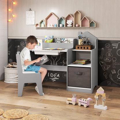 Kids Study Desk and Chair Set Children Study Table with Open Shelves-Grey