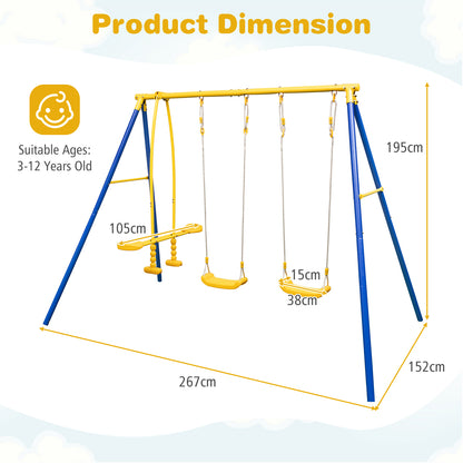 Heavy-Duty Kids Playset with 2 Swing Seats and 2 Glider Seats for Children 3-12 Years Old-Blue