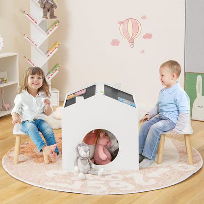 3 Pieces Wooden Kids Table and Chair Set with Chalkboards-White