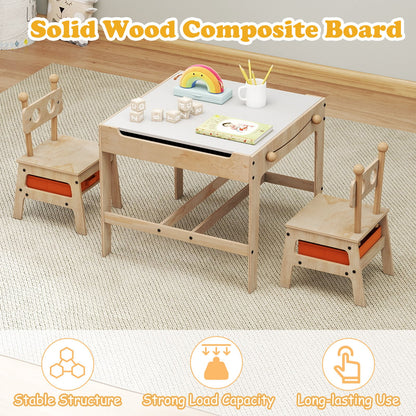 Kids Table and Chairs 4 in 1 Wooden Activity Desk Set (Robot Shape)-Natural
