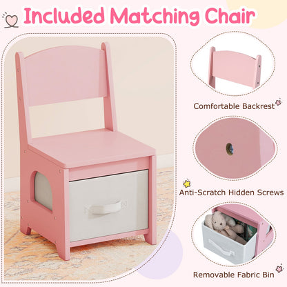 Kids Vanity Set Pretend Play Dressing Table Set with 3-Color Lighting Modes-Pink