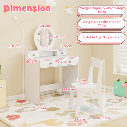 Kids Vanity Set with Open Shelf and 4 Storage Drawers-White