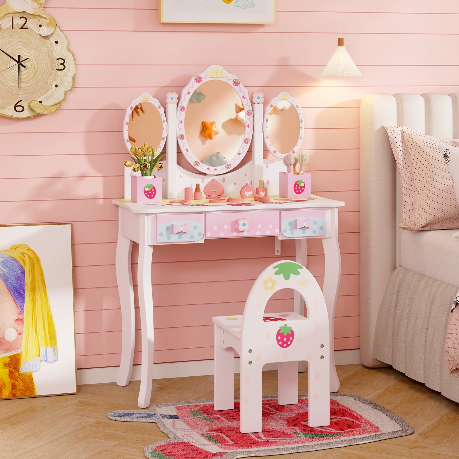 2-in-1 Kids Vanity Table and Chair Set-White