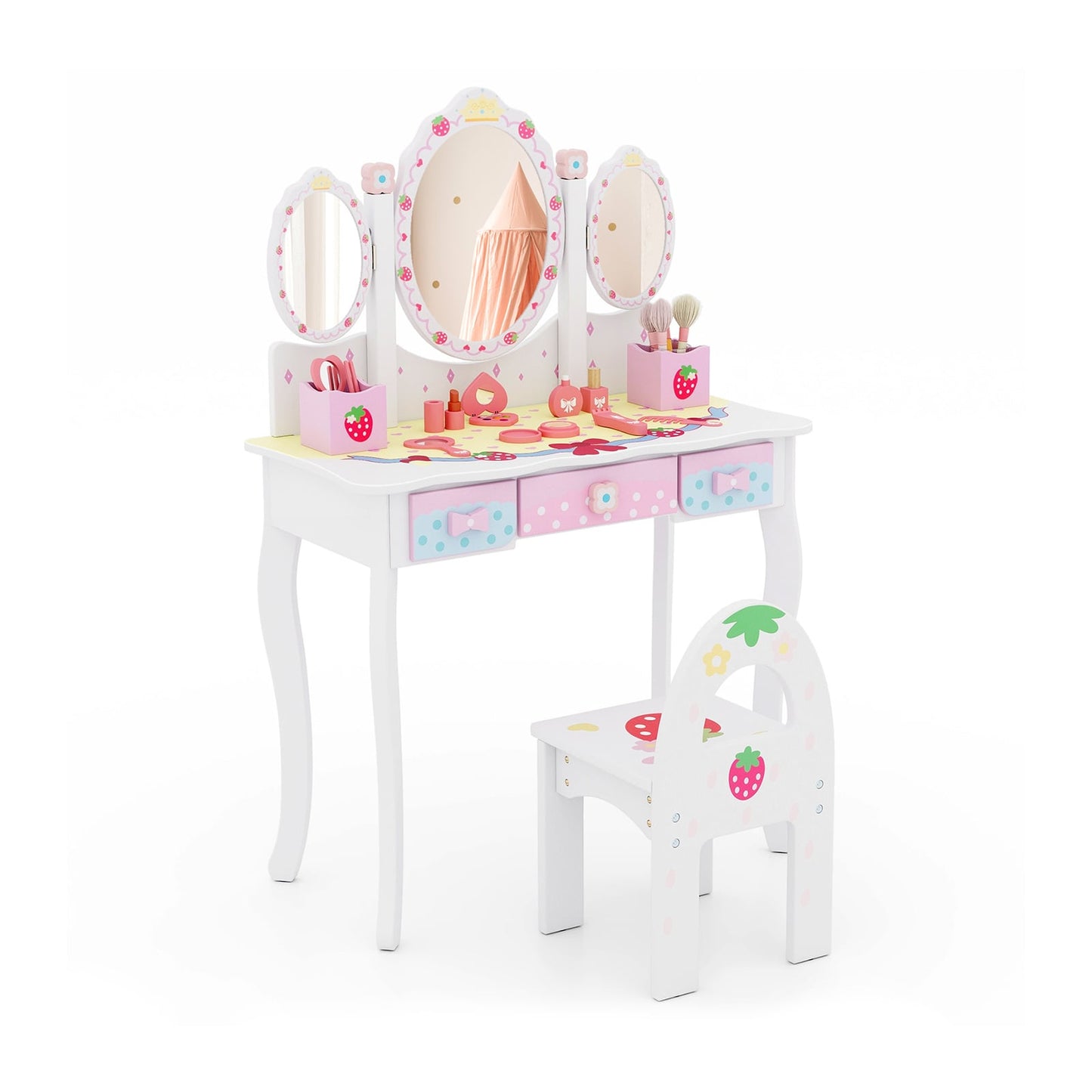 2-in-1 Kids Vanity Table and Chair Set-White