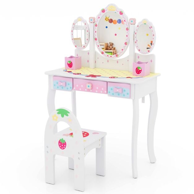 2-in-1 Kids Vanity Table and Chair Set-White