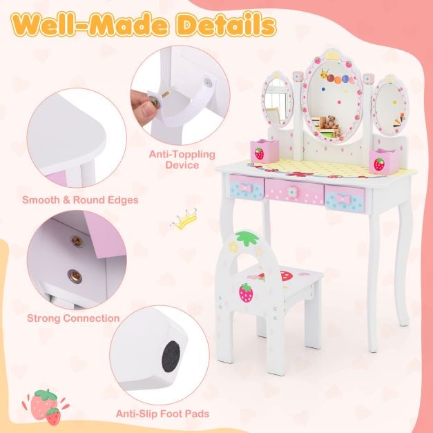2-in-1 Kids Vanity Table and Chair Set-White