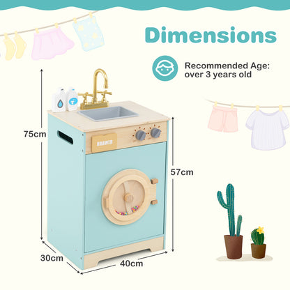 Kids Washer Playset Toy Washing Machine with Laundry Detergent-Blue