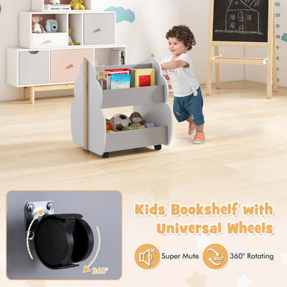 Kids Wooden Tree-Shape Bookshelf with Universal Wheels-Gray &amp; White