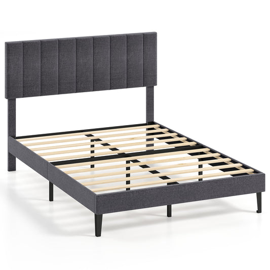 King/Double Size Linen Fabric Bed Frame with Height Adjustable Headboard-Grey-Double Size