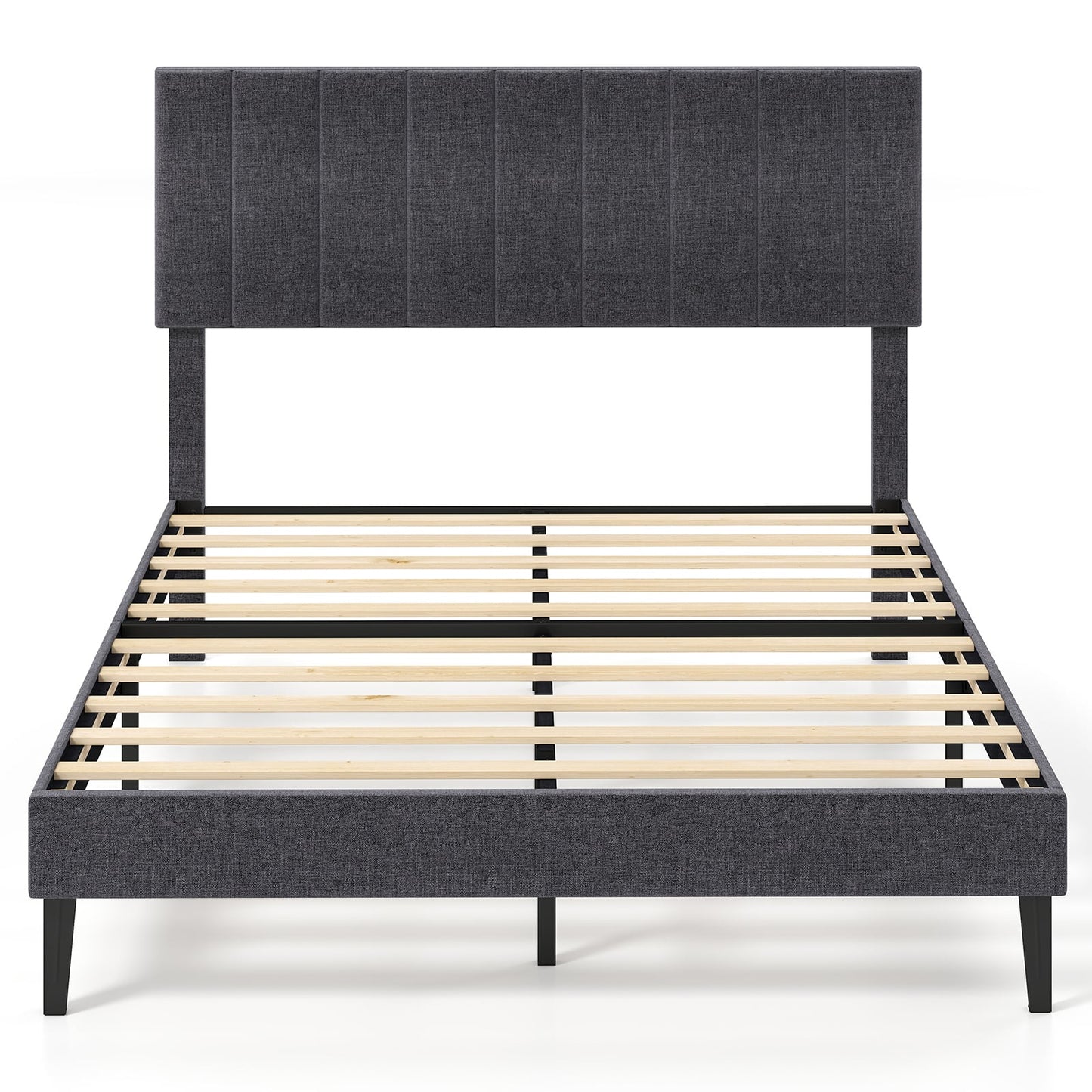 King/Double Size Linen Fabric Bed Frame with Height Adjustable Headboard-Grey-Double Size