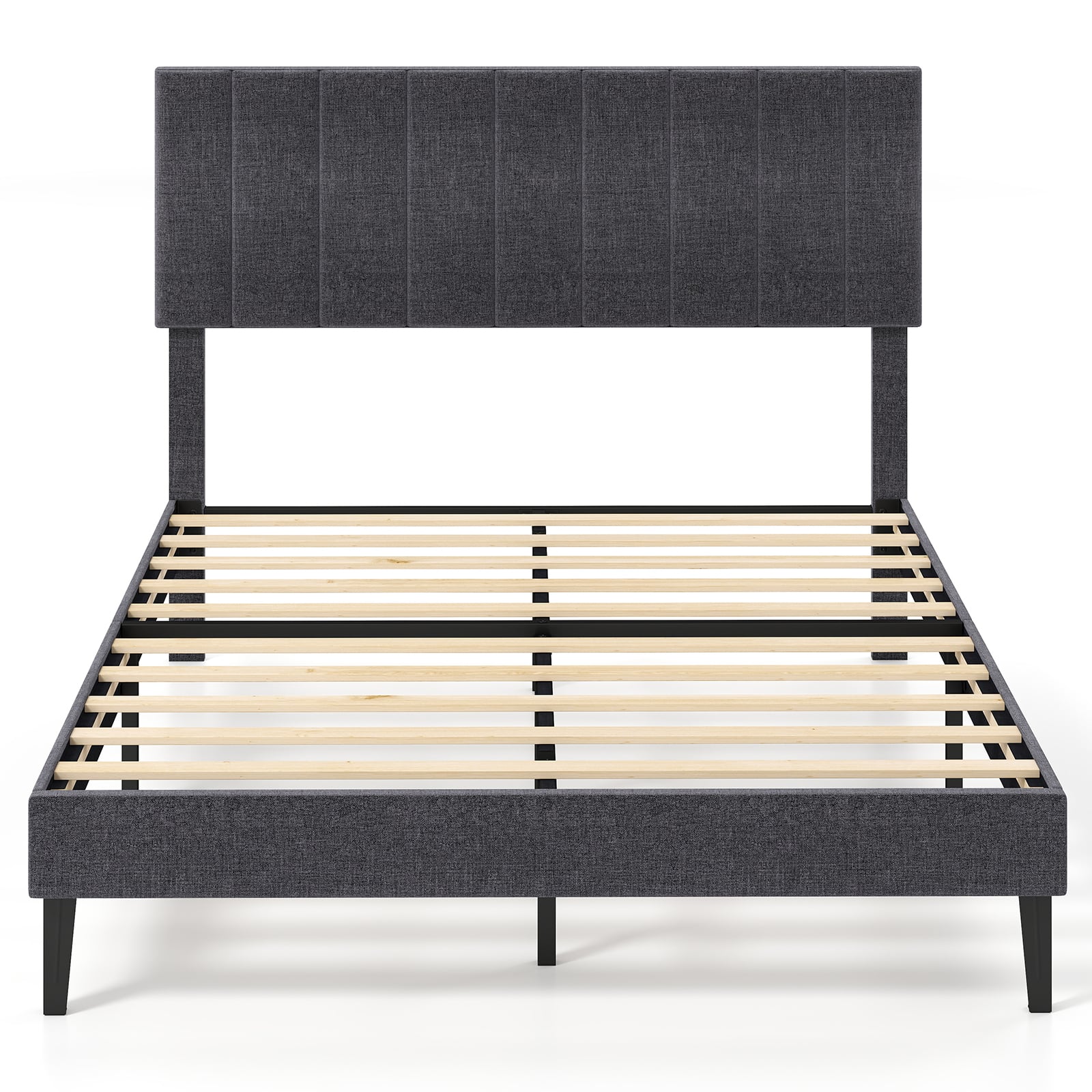 King/Double Size Linen Fabric Bed Frame with Height Adjustable Headboard-Grey-Double Size