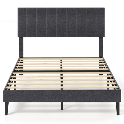 King/Double Size Linen Fabric Bed Frame with Height Adjustable Headboard-Grey-Double Size