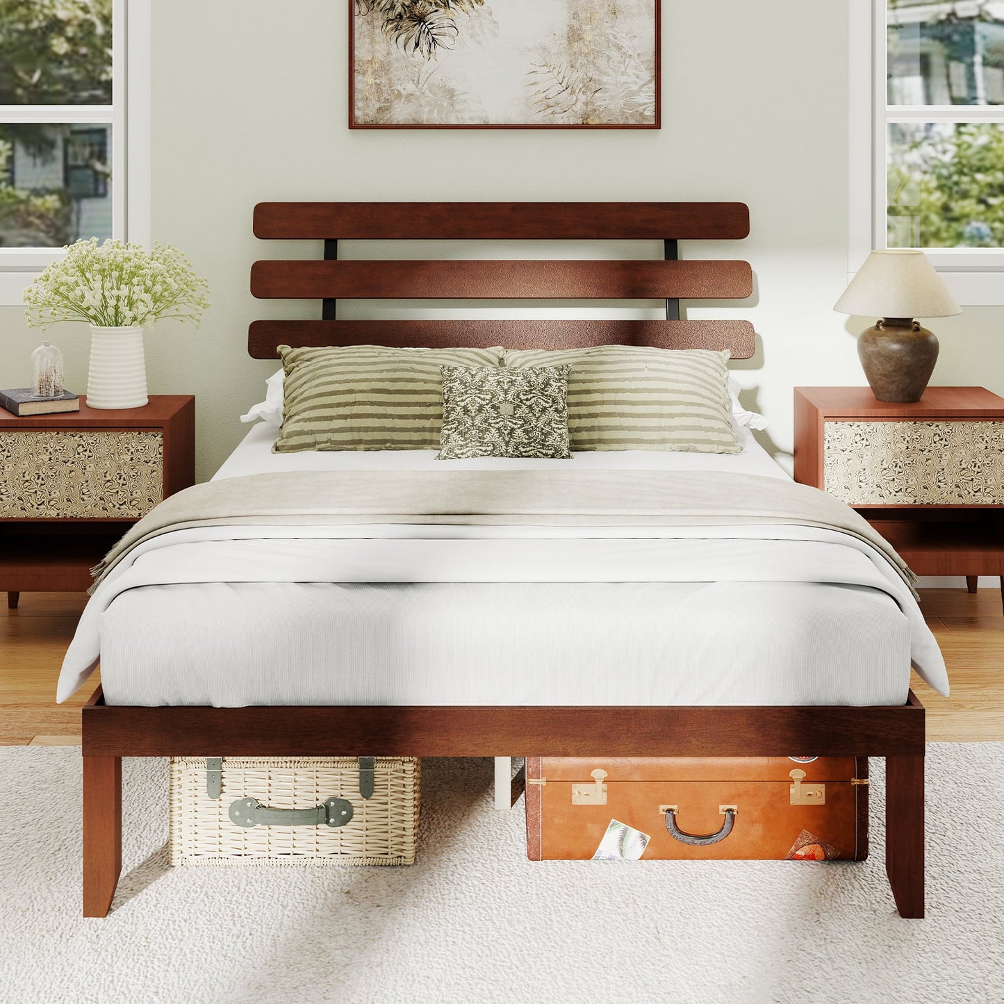 Double/King Size Bed Frame with Retro Headboard and Under-Bed Storage Space-King Size