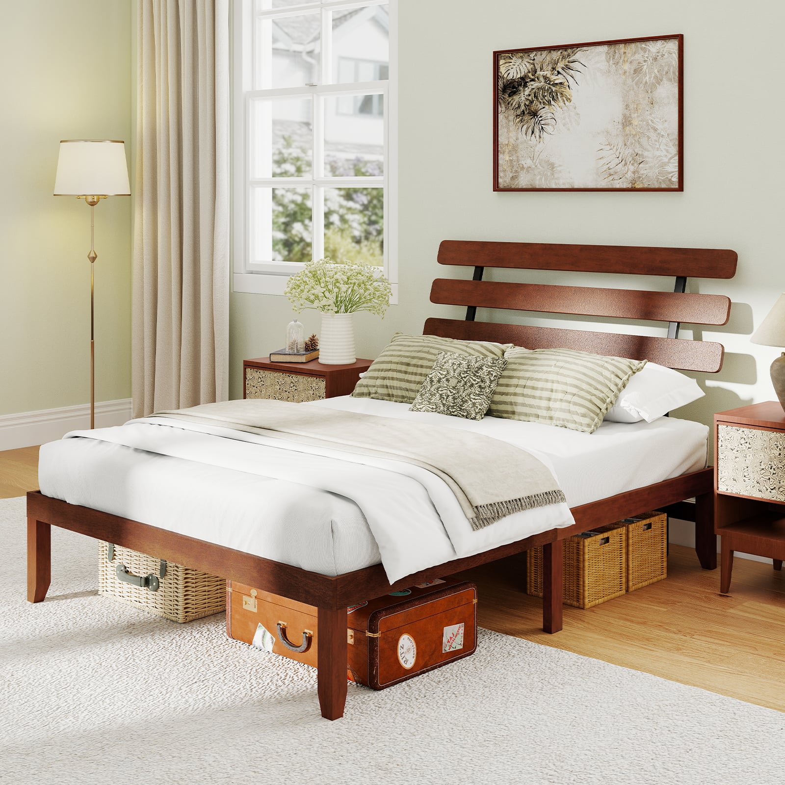 Double/King Size Bed Frame with Retro Headboard and Under-Bed Storage Space-King Size