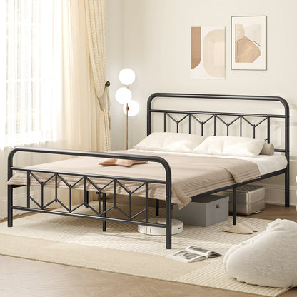 Single/Double/King Size Metal Bed Frame with High Headboard and Mute Bar-Black-King Size