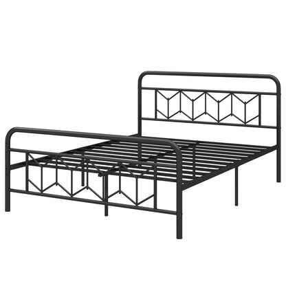 Single/Double/King Size Metal Bed Frame with High Headboard and Mute Bar-Black-King Size