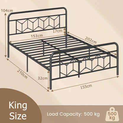 Single/Double/King Size Metal Bed Frame with High Headboard and Mute Bar-Black-King Size