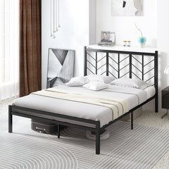 Double/King Size Platform Bed Frame with Branch-shaped Headboard-King Size