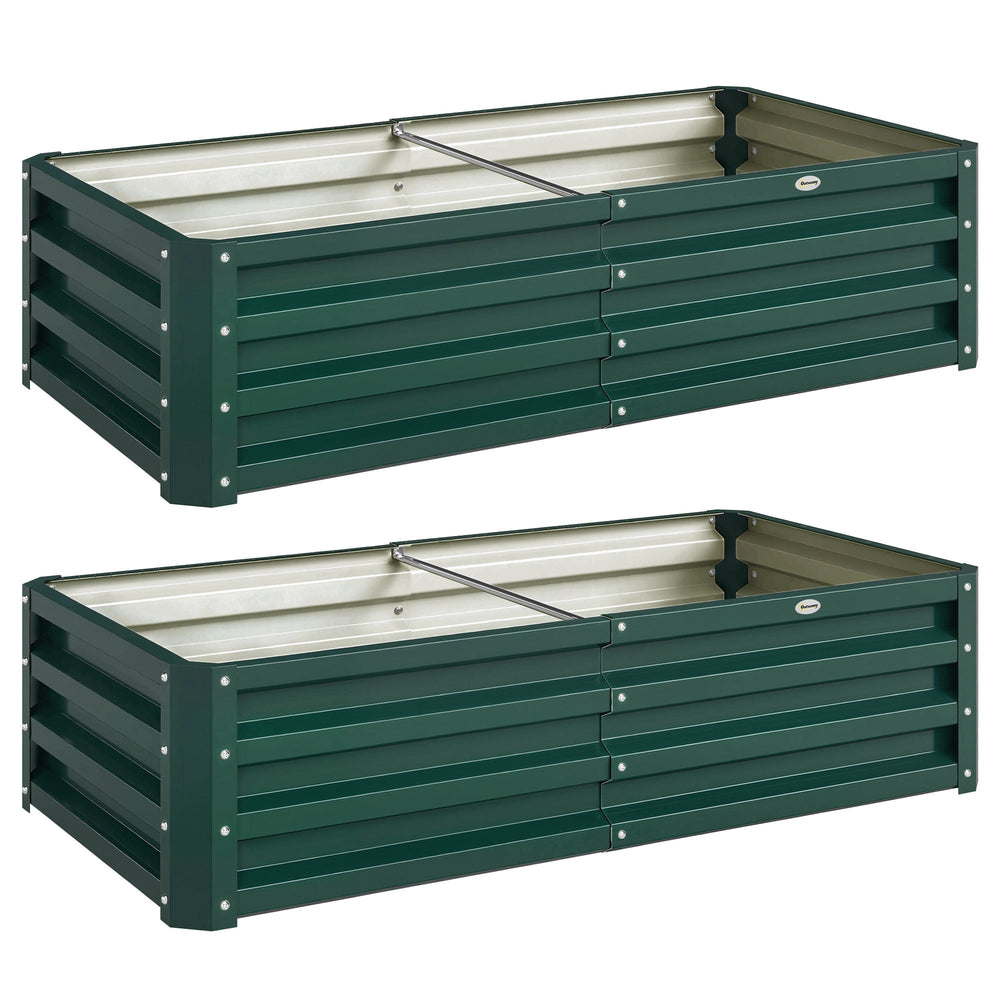 Outsunny Set of 2 Raised Beds for Garden, Galvanised Outdoor Planters for Herbs Vegetables, Use for Patio Balcony, Green