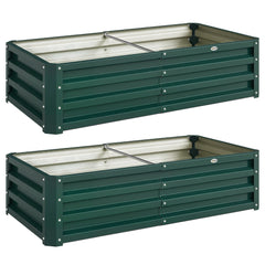 Outsunny Set of 2 Raised Beds for Garden, Galvanised Outdoor Planters for Herbs Vegetables, Use for Patio Balcony, Green