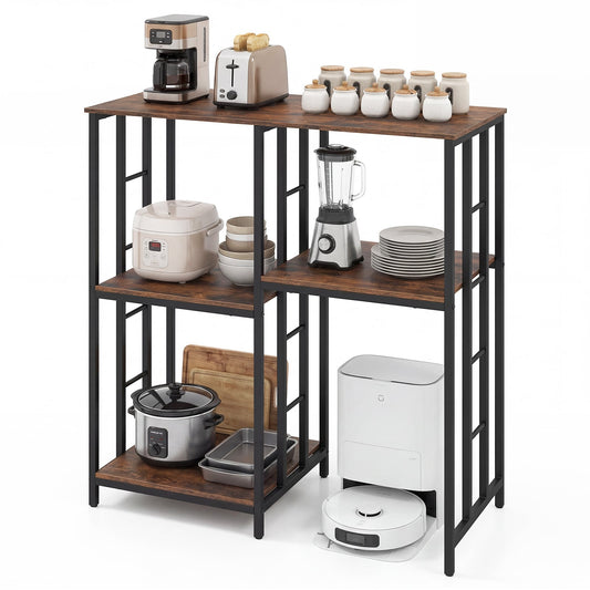 Kitchen Baker's Rack Industrial Coffee Bar Table with Shelves-Rustic Brown