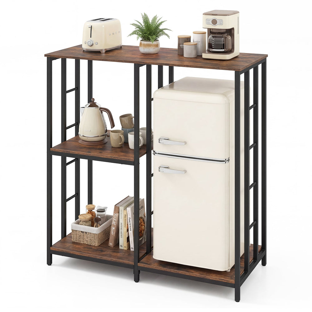 Kitchen Baker's Rack Mini Fridge Stand Table with 4 Shelves-Rustic Brown