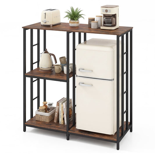 Kitchen Baker's Rack Mini Fridge Stand Table with 4 Shelves-Rustic Brown
