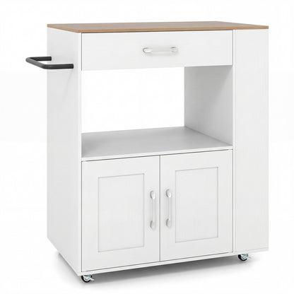 Kitchen Island Cart with Storage Rolling Kitchen Island on Wheels-Natural & White